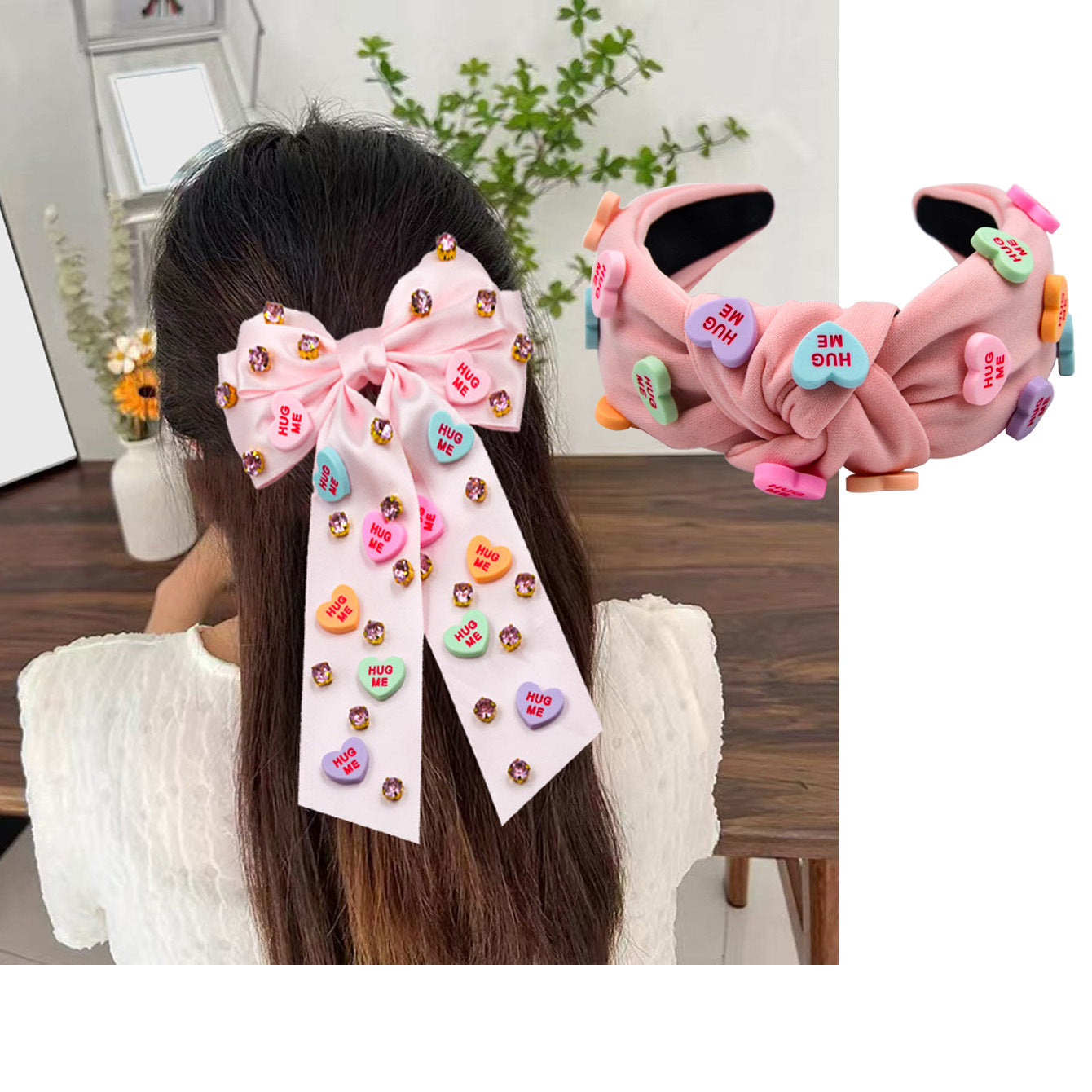 Wholesale Valentine's Day love letter fabric knotted fashionable wide-brimmed hairpin combination